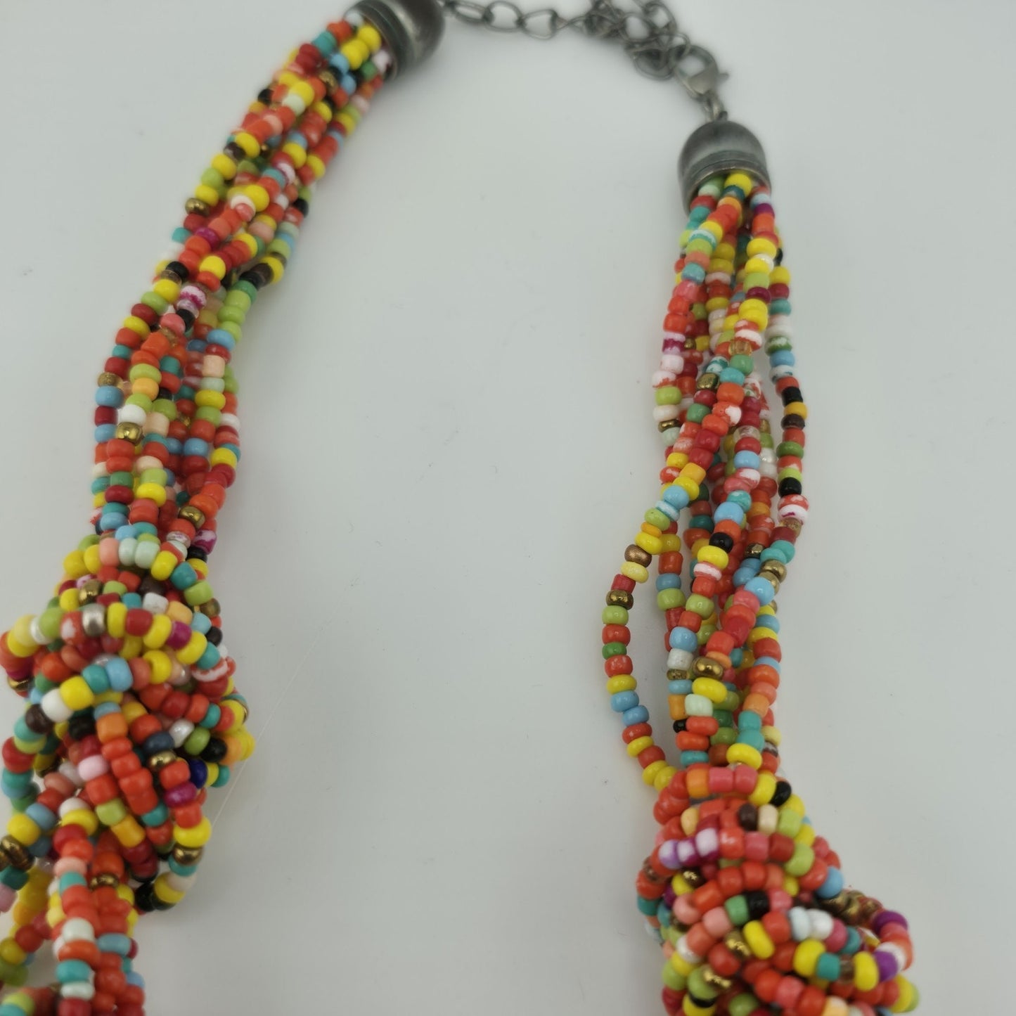 Multicolor Seed Bead Necklace Chunky Boho Statement Multi Strand Adjustable