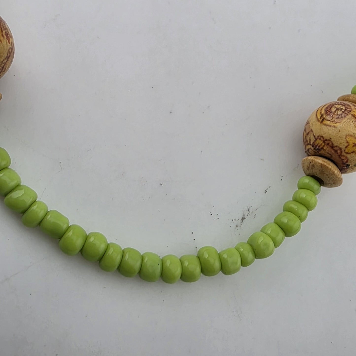 Lime Green Beaded Necklace w/ Wood Accent Beads Y2K Boho Cute Summer