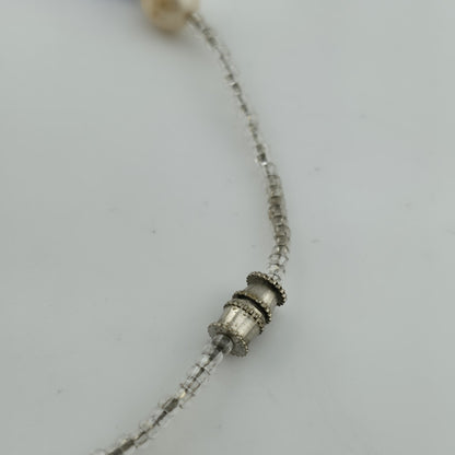 Choker Necklace Natural Pearls Blue Glass / Stone Beads 10in