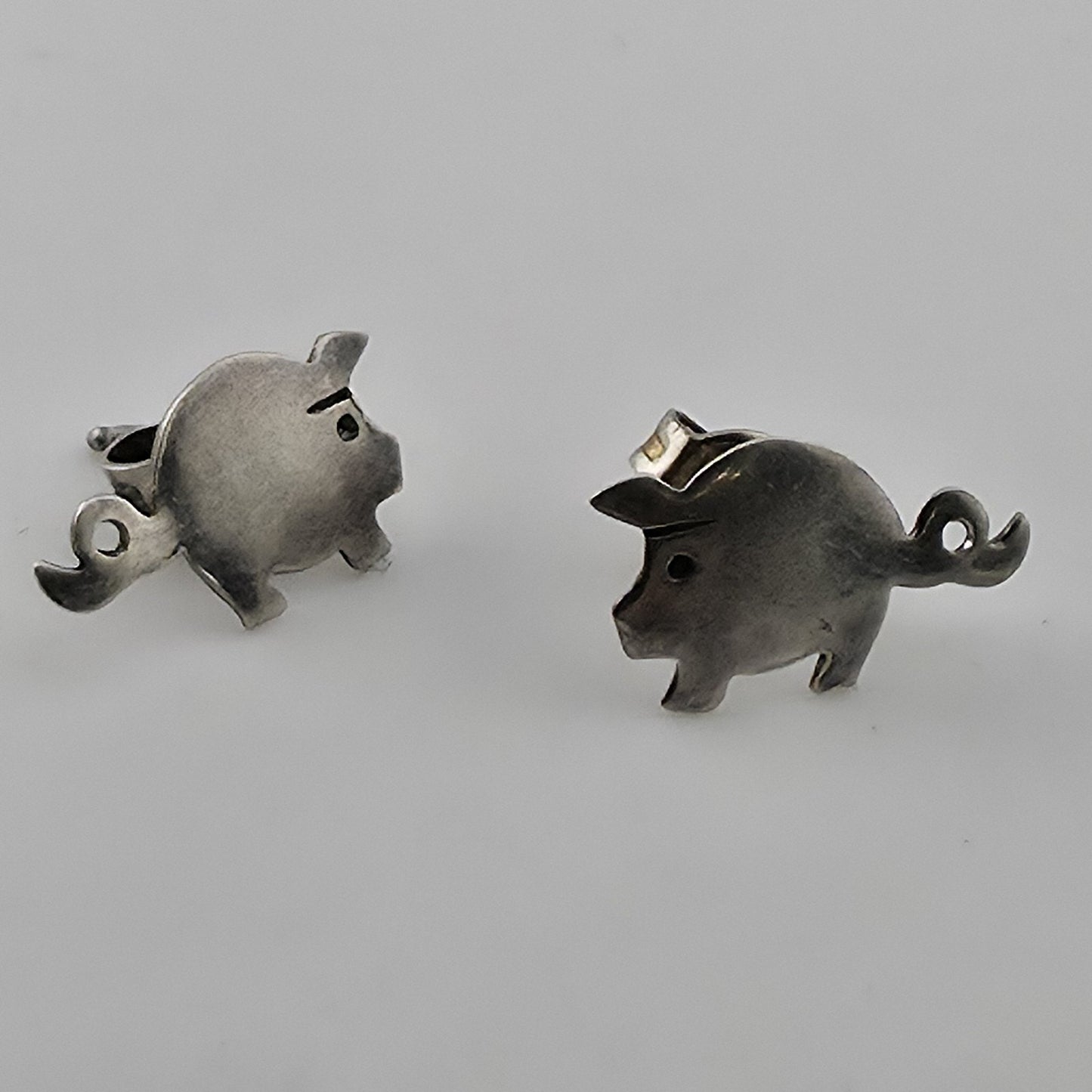 Vintage 925 Sterling Silver Pig Stud Earrings Cute Farm Animal Minimalist Jewelr