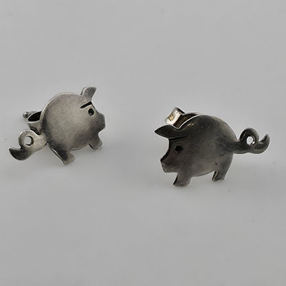 Vintage 925 Sterling Silver Pig Stud Earrings Cute Farm Animal Minimalist Jewelr