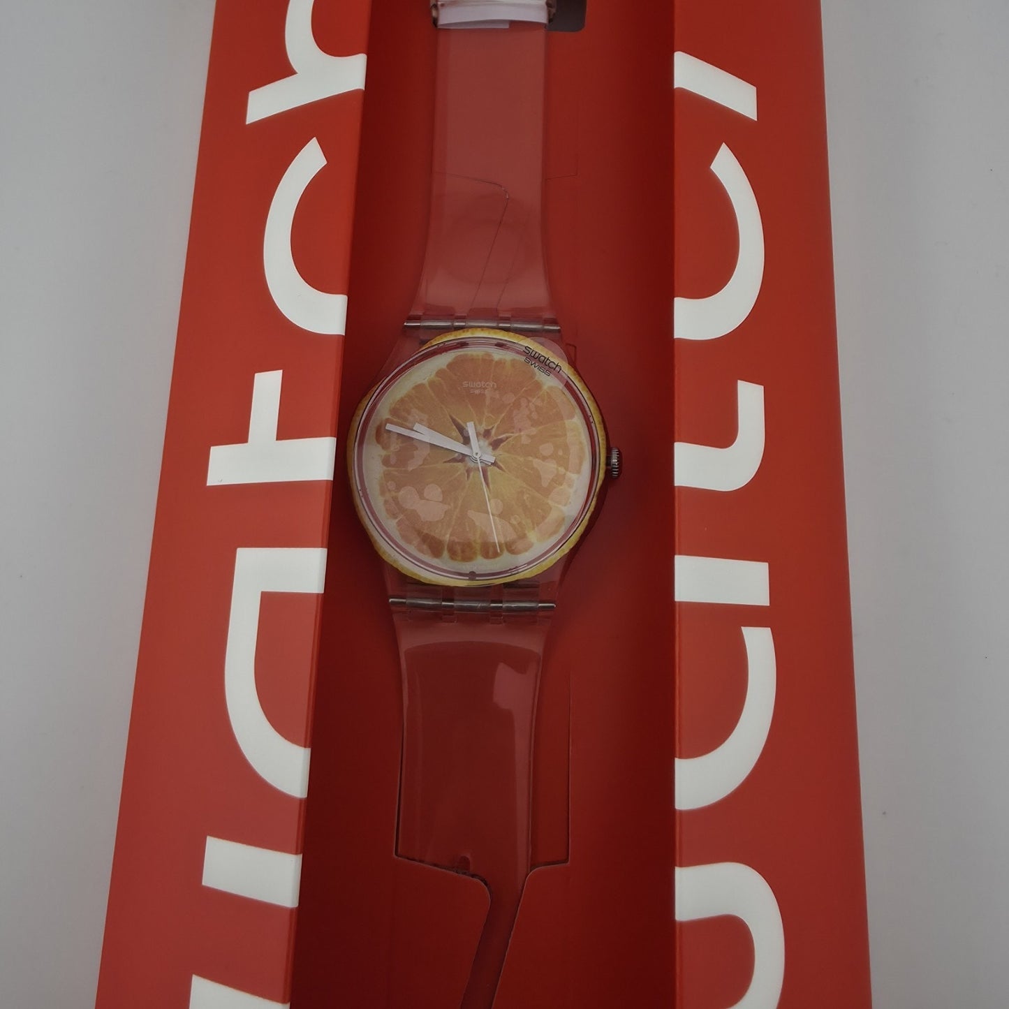 Swatch Vitamine Boost SUOK115 Orange Slice Clear Watch New in Box Swiss