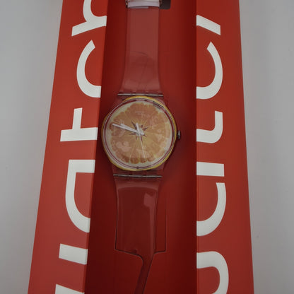 Swatch Vitamine Boost SUOK115 Orange Slice Clear Watch New in Box Swiss