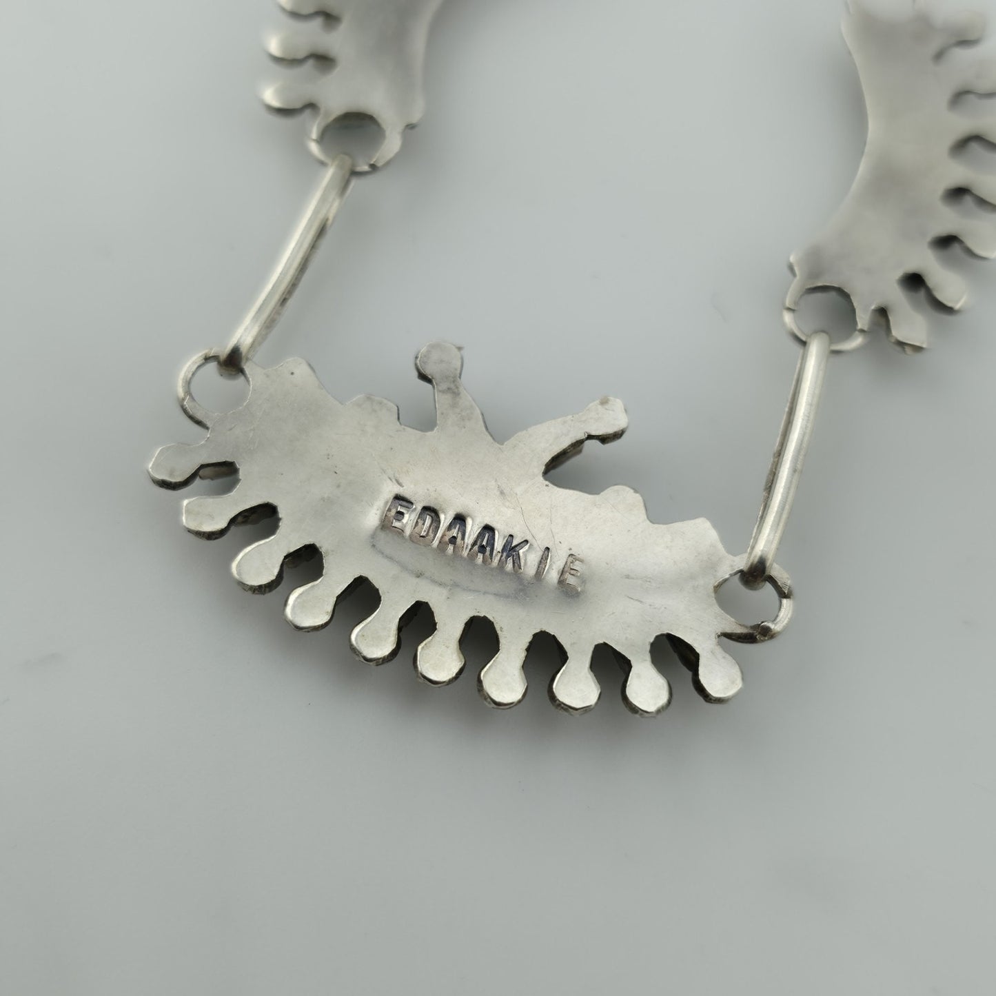 Vintage EDDAKIE Sterling Silver Turquoise Necklace Native American 14” 12g Zuni