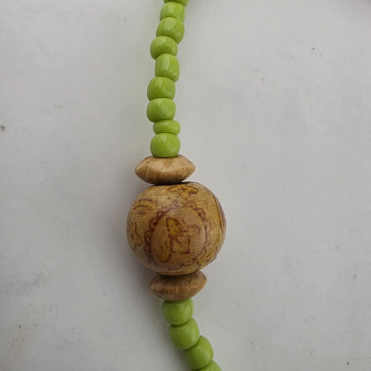 Lime Green Beaded Necklace w/ Wood Accent Beads Y2K Boho Cute Summer