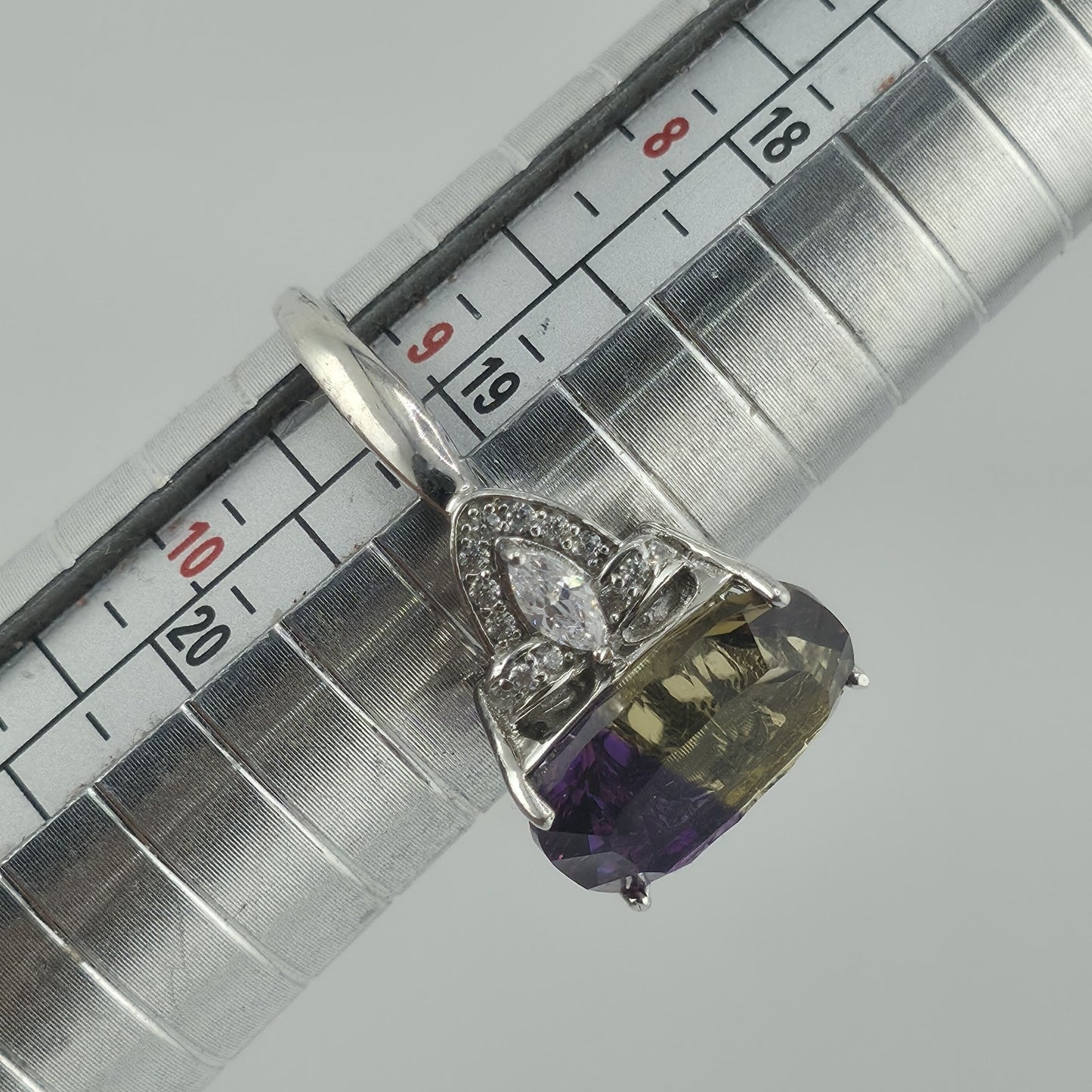 Sterling Silver 925 Ametrine Ring Size 9.25 Cushion Cut Purple Yellow Stone