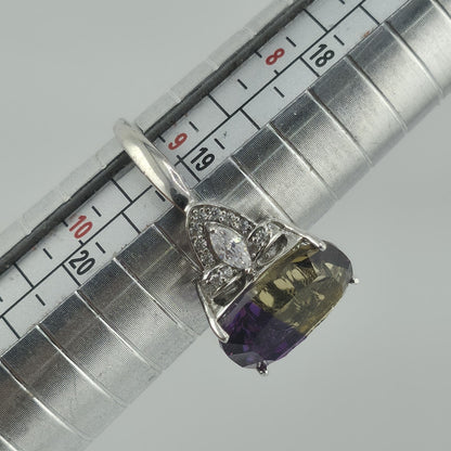 Sterling Silver 925 Ametrine Ring Size 9.25 Cushion Cut Purple Yellow Stone