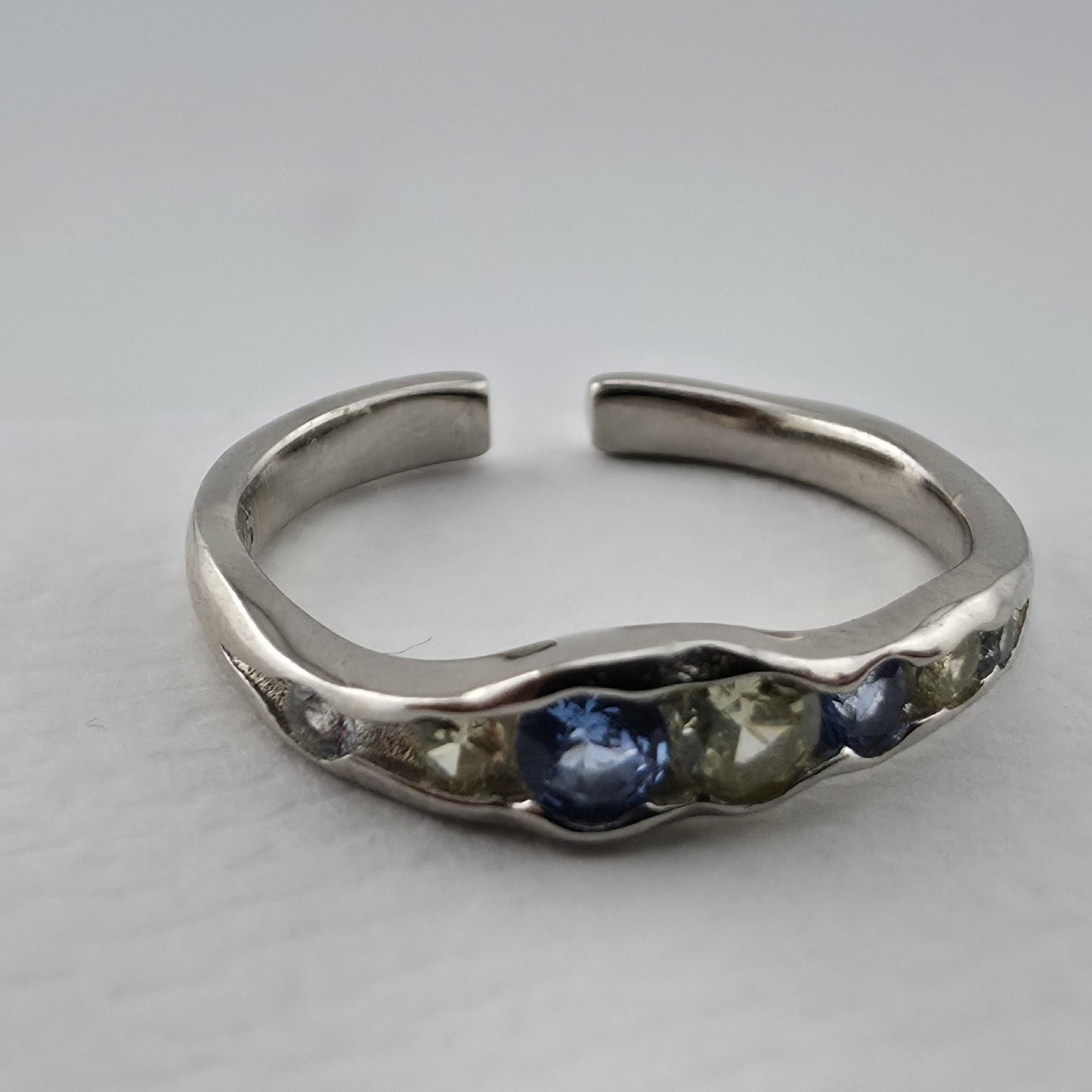 S925 Sterling Silver Organic Size 7 Adjustable Blue Purple Zircon Ring
