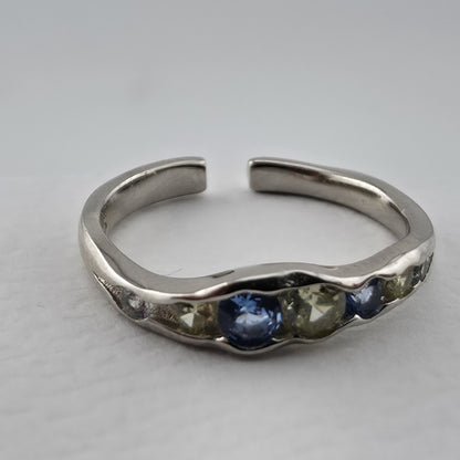 S925 Sterling Silver Organic Size 7 Adjustable Blue Purple Zircon Ring