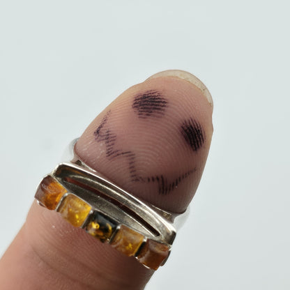 Vintage Baltic Amber Ring 925 Sterling Silver Poland Cognac Honey Sz 7.5