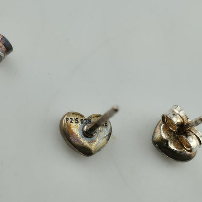 Pandora 925 ALE Sterling Silver Heart Stud Earrings Patina