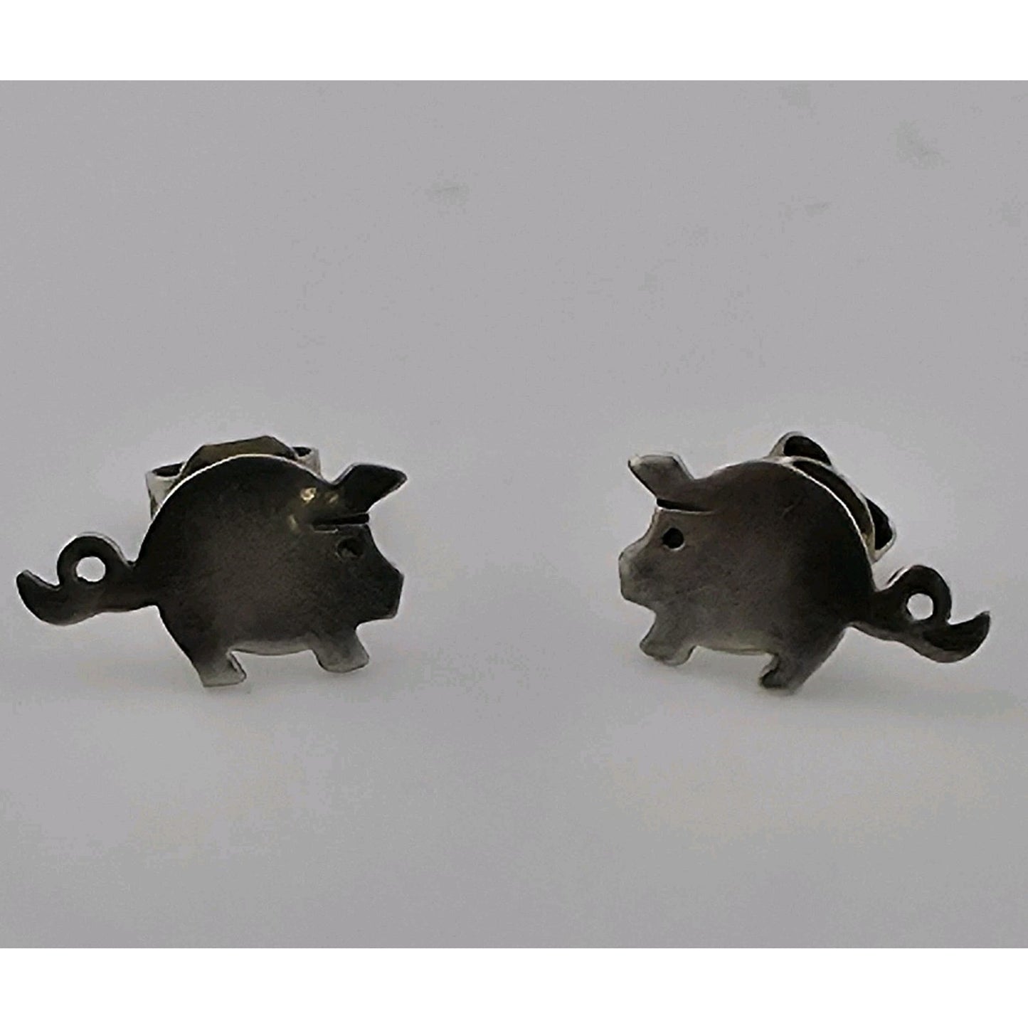 Vintage 925 Sterling Silver Pig Stud Earrings Cute Farm Animal Minimalist Jewelr