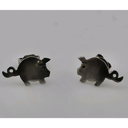 Vintage 925 Sterling Silver Pig Stud Earrings Cute Farm Animal Minimalist Jewelr