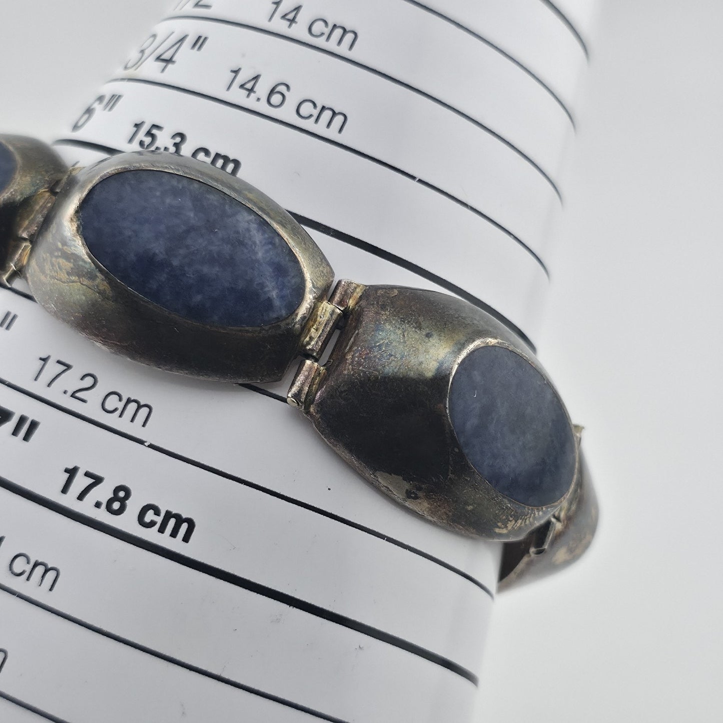 Vintage Taxco Mexico 925 Sterling Silver Blue Sodalite Link Bracelet 6.75 Signed