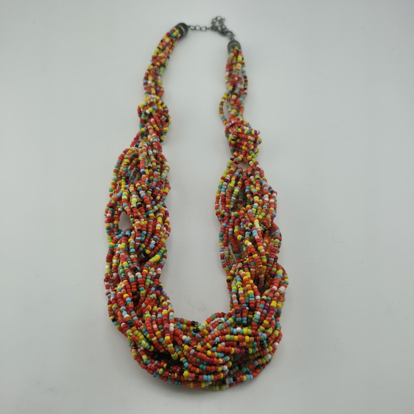 Multicolor Seed Bead Necklace Chunky Boho Statement Multi Strand Adjustable