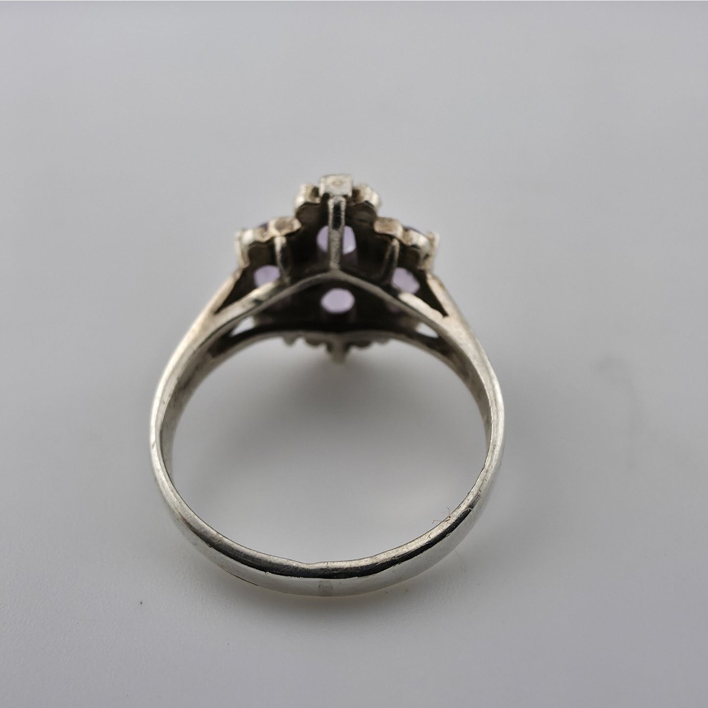 Sterling Silver Ring 925 Natural Purple Amethyst Cluster Ovals Statment 8.25