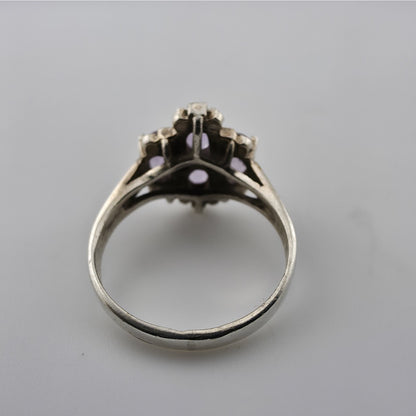 Sterling Silver Ring 925 Natural Purple Amethyst Cluster Ovals Statment 8.25