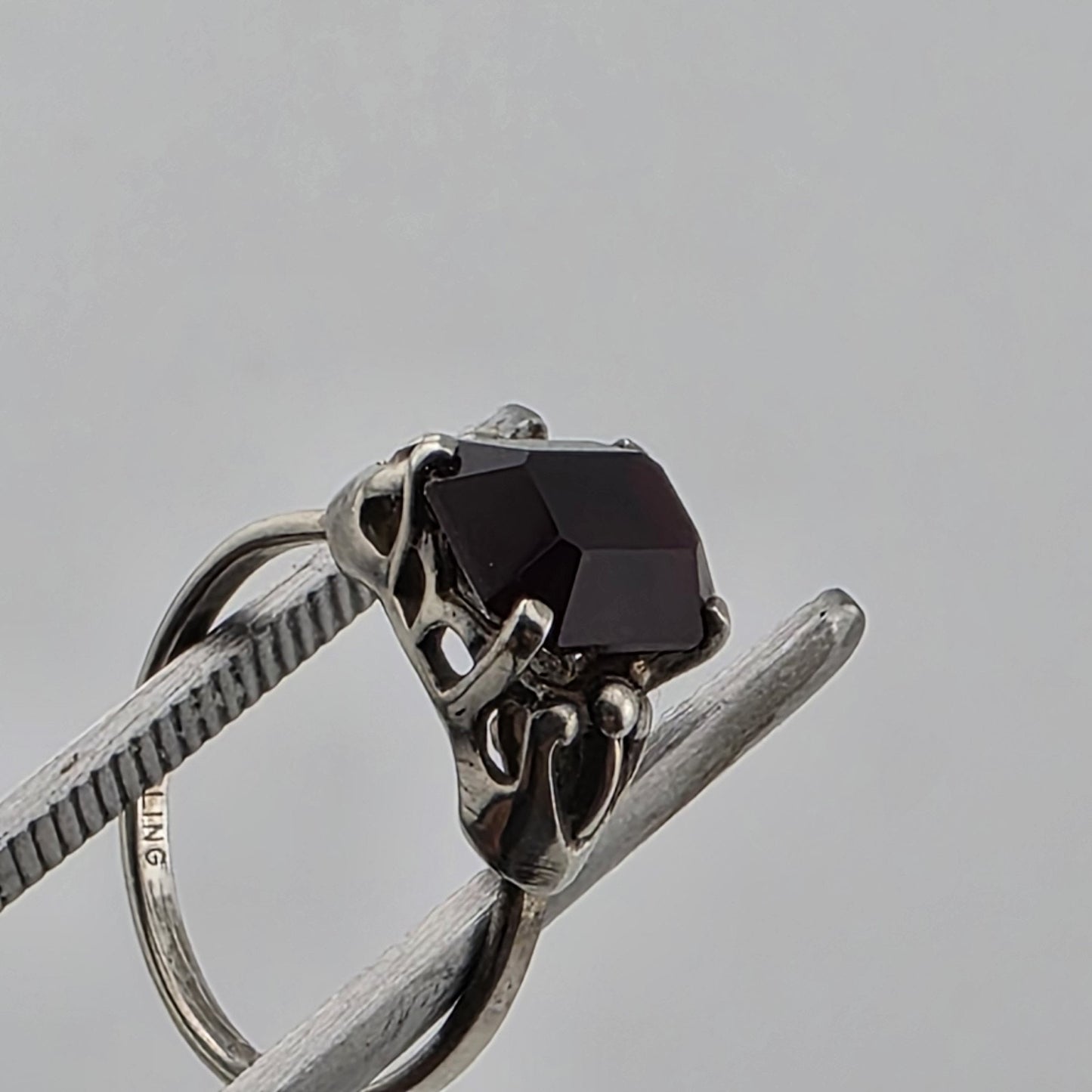 Vintage Sterling Silver Ring SARAH COVENTRY Emerald-Cut Garnet Solitaire 7.75