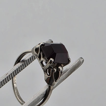 Vintage Sterling Silver Ring SARAH COVENTRY Emerald-Cut Garnet Solitaire 7.75