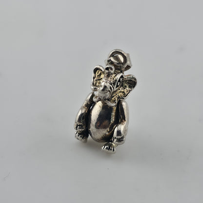 Vintage Sterling Silver 3D Elephant Pendant Charm Raised Trunk Figural Jewelry