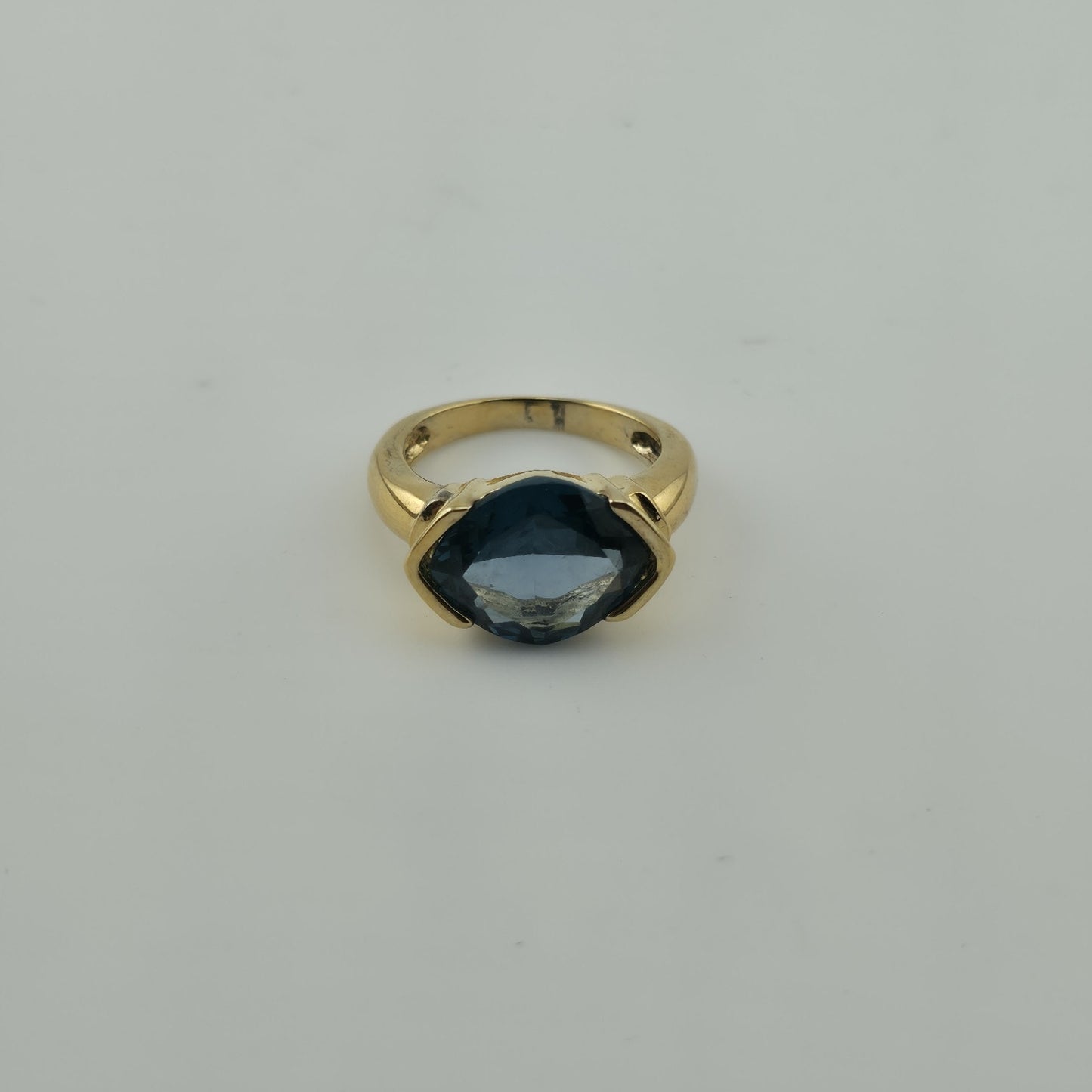 925 Silver Gold Plated Ring Simulated Oval Cut Blue London Topaz Solitaire 5.5