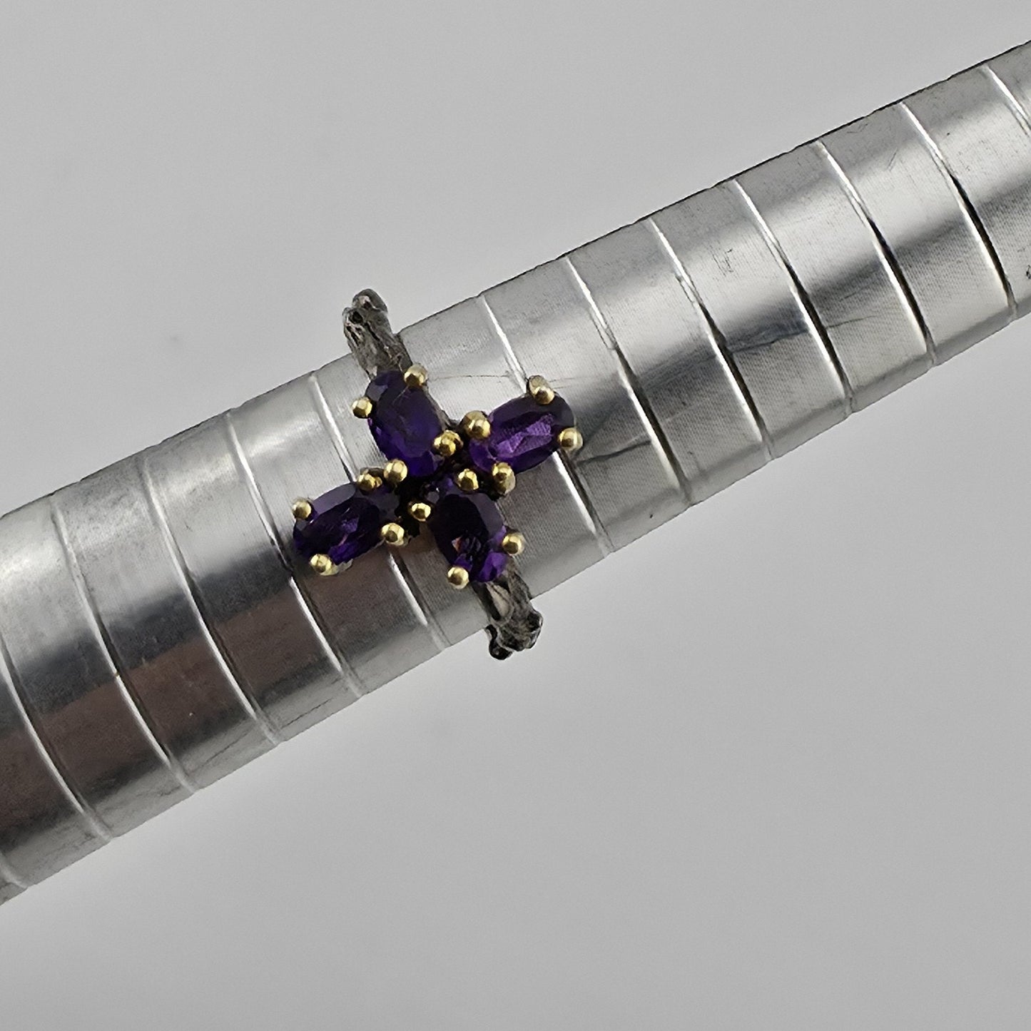Sterling Silver Cross Ring Purple Amethyst Stones Artisan Organic Band Sz 6.75