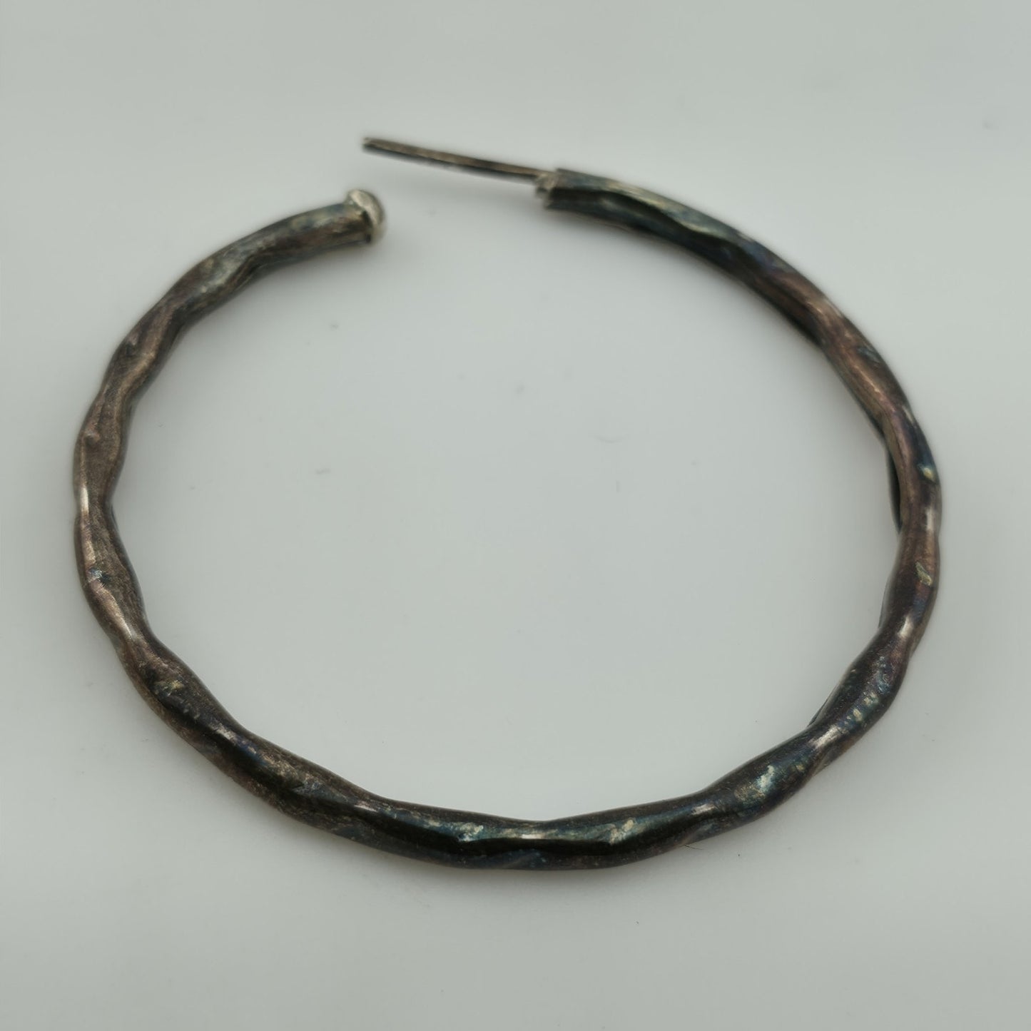 925 Sterling Silver Hammered Hoop Earrings 47mm Mexican Huggie Hoops Vintage