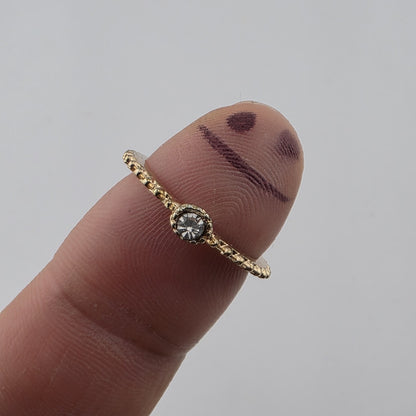 Ring Fashion Dainty Gold Tone Solitaire Clear Stone Textured Stackable Band 7.5