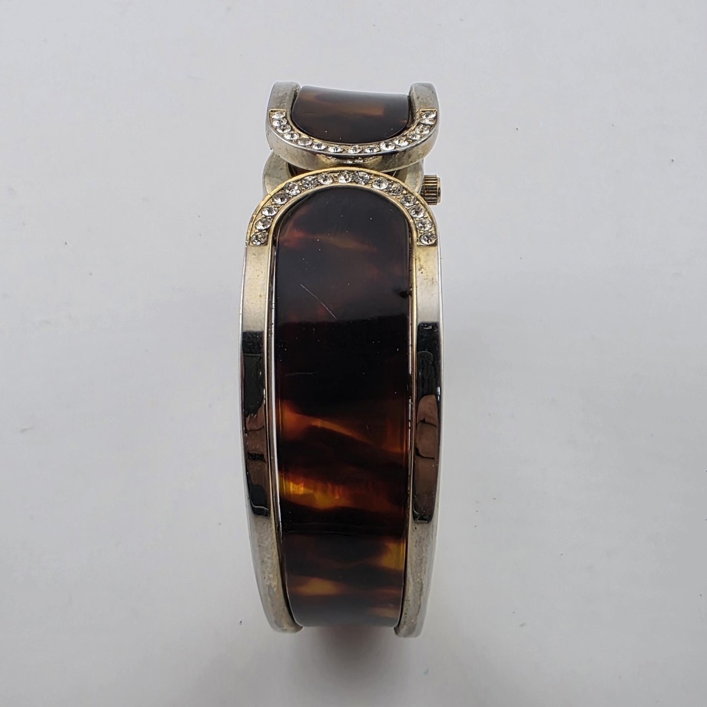 Sophie Tortoise Rhinestone Bangle Cuff Watch Gold Tone New Battery Size 6