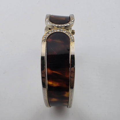Sophie Tortoise Rhinestone Bangle Cuff Watch Gold Tone New Battery Size 6