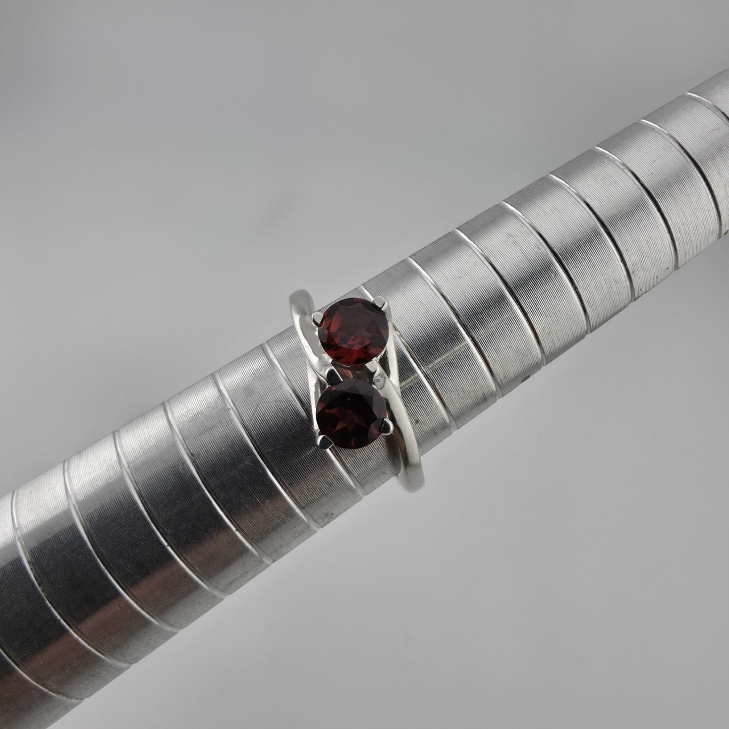 Sterling Silver Garnet Ring Two Stone Bypass Ring Minimalist Gemstone Ring Jewel