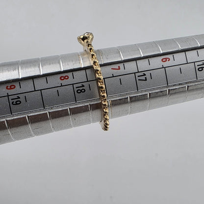 Ring Fashion Dainty Gold Tone Solitaire Clear Stone Textured Stackable Band 7.5