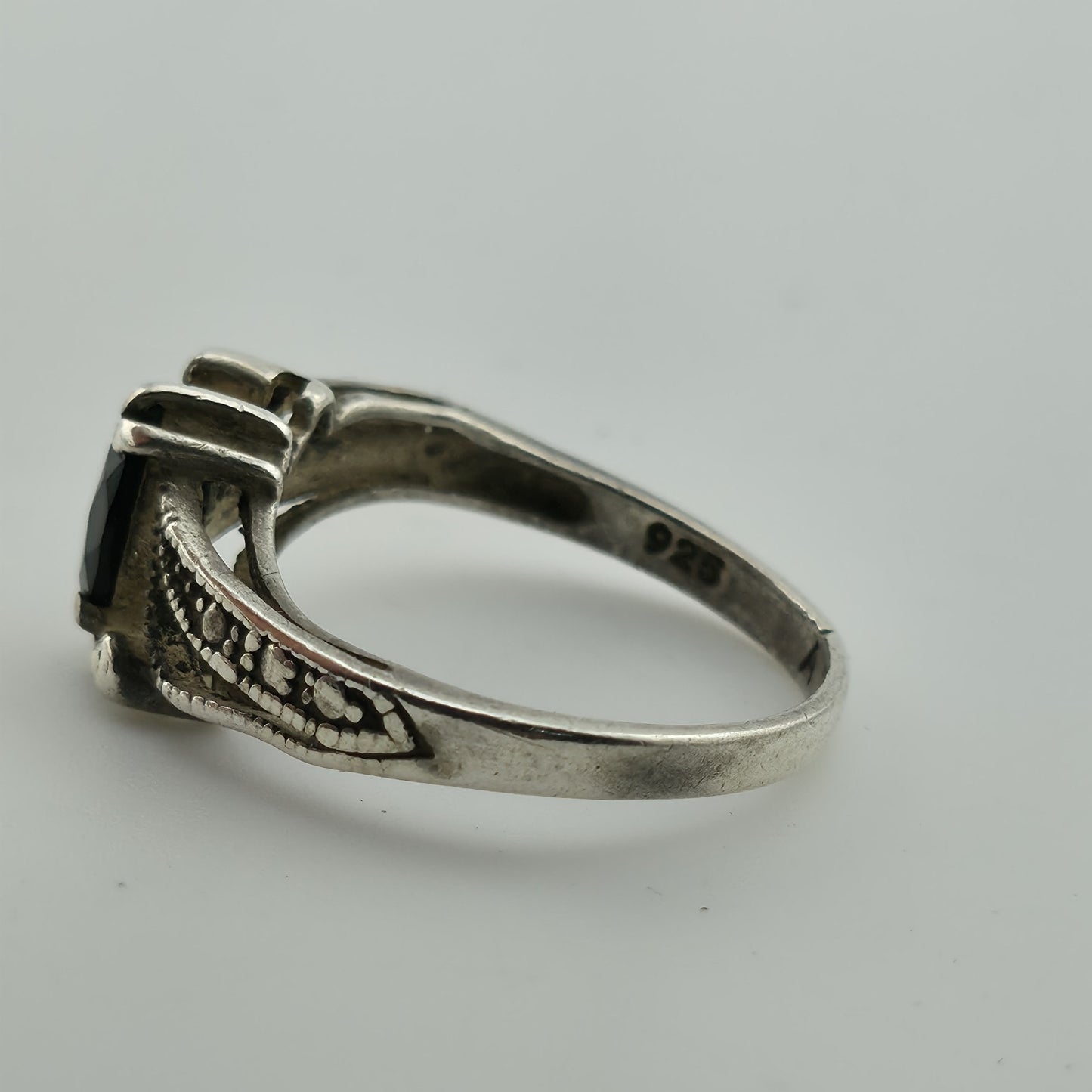 Vintage Avon Sterling Silver 925 Black Stone Ring Marquise Size 7.25