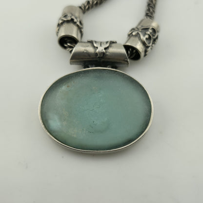 Sterling Silver Necklace 16" Ancient Roman Byzantine Empire Glass Pendant 44.7g