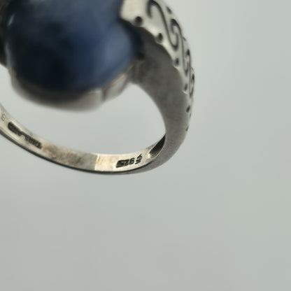 Vintage 925 Sterling Silver Sodalite Cabochon Statement Ring Size 8 Jewelry
