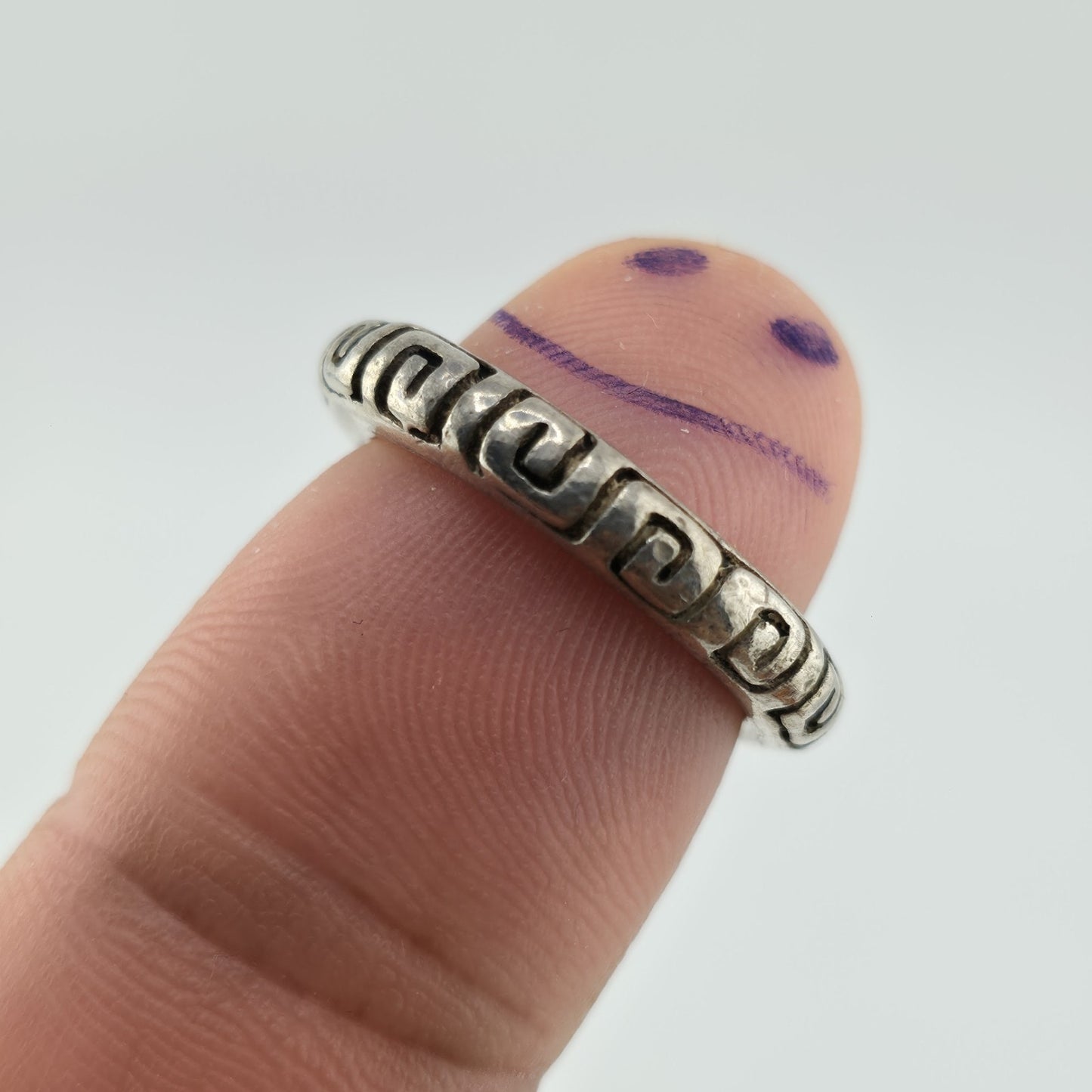 Vintage Mexico 925 Sterling Silver Greek Key Band Ring Size 5.5 6.2g