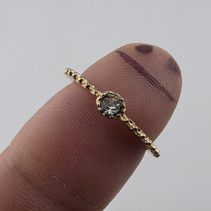 Ring Fashion Dainty Gold Tone Solitaire Clear Stone Textured Stackable Band 7.5