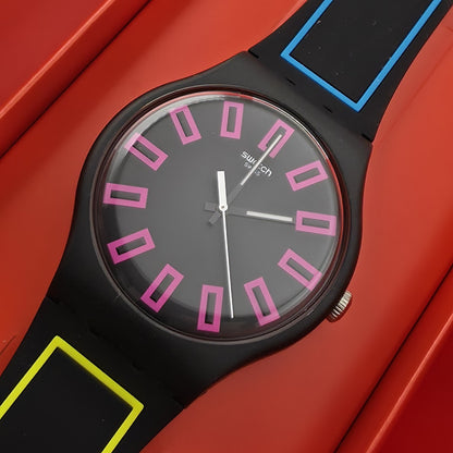 NEW Swatch Around The Strap Black Neon Watch SUOB146 Unisex