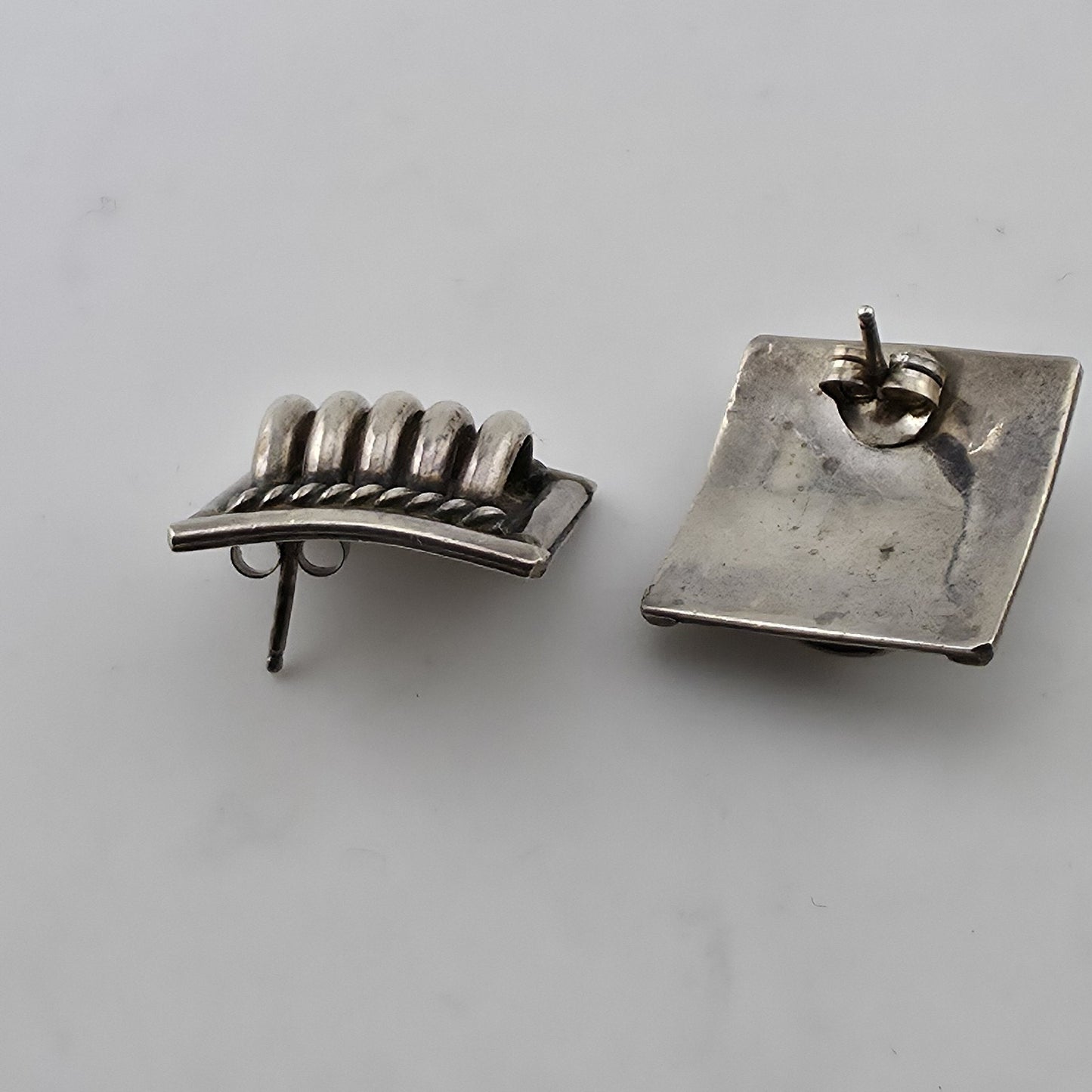 Priscilla Apache PA Sterling Silver Ribbed Cable Stud Earrings Southwest Navajo