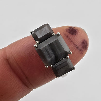 Sterling Silver Ring 925 Gray Quartz Stones Three Square Size 8