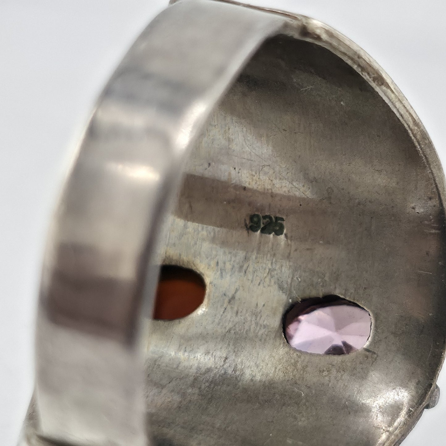 Vintage Sterling Silver Ring Pink Stone Opal Cabochon Filigree Size 8.75 925