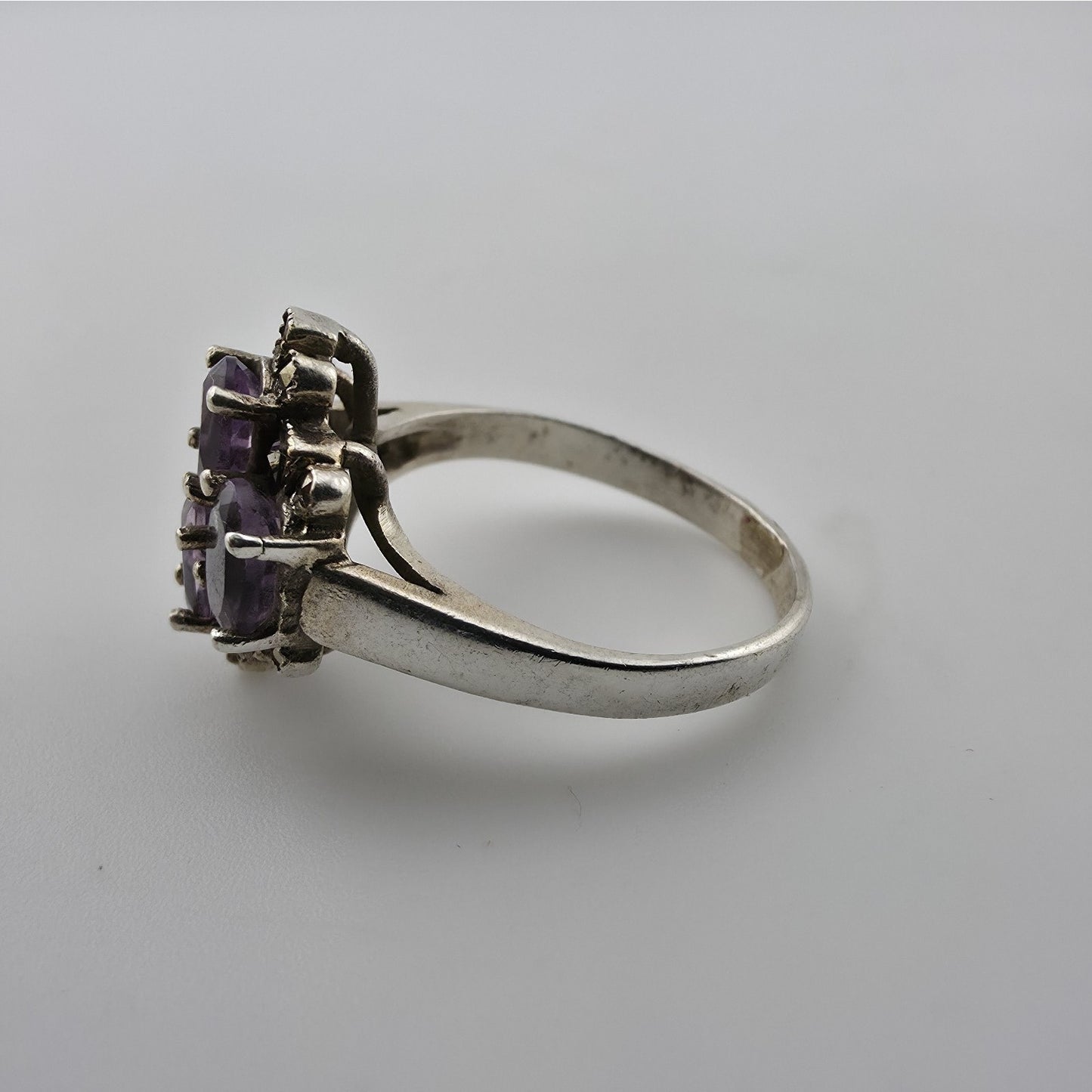 Sterling Silver Ring 925 Natural Purple Amethyst Cluster Ovals Statment 8.25