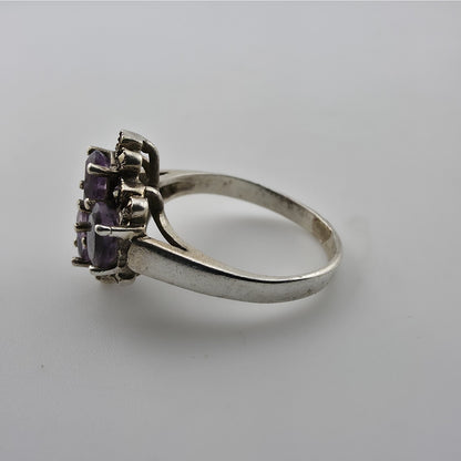 Sterling Silver Ring 925 Natural Purple Amethyst Cluster Ovals Statment 8.25