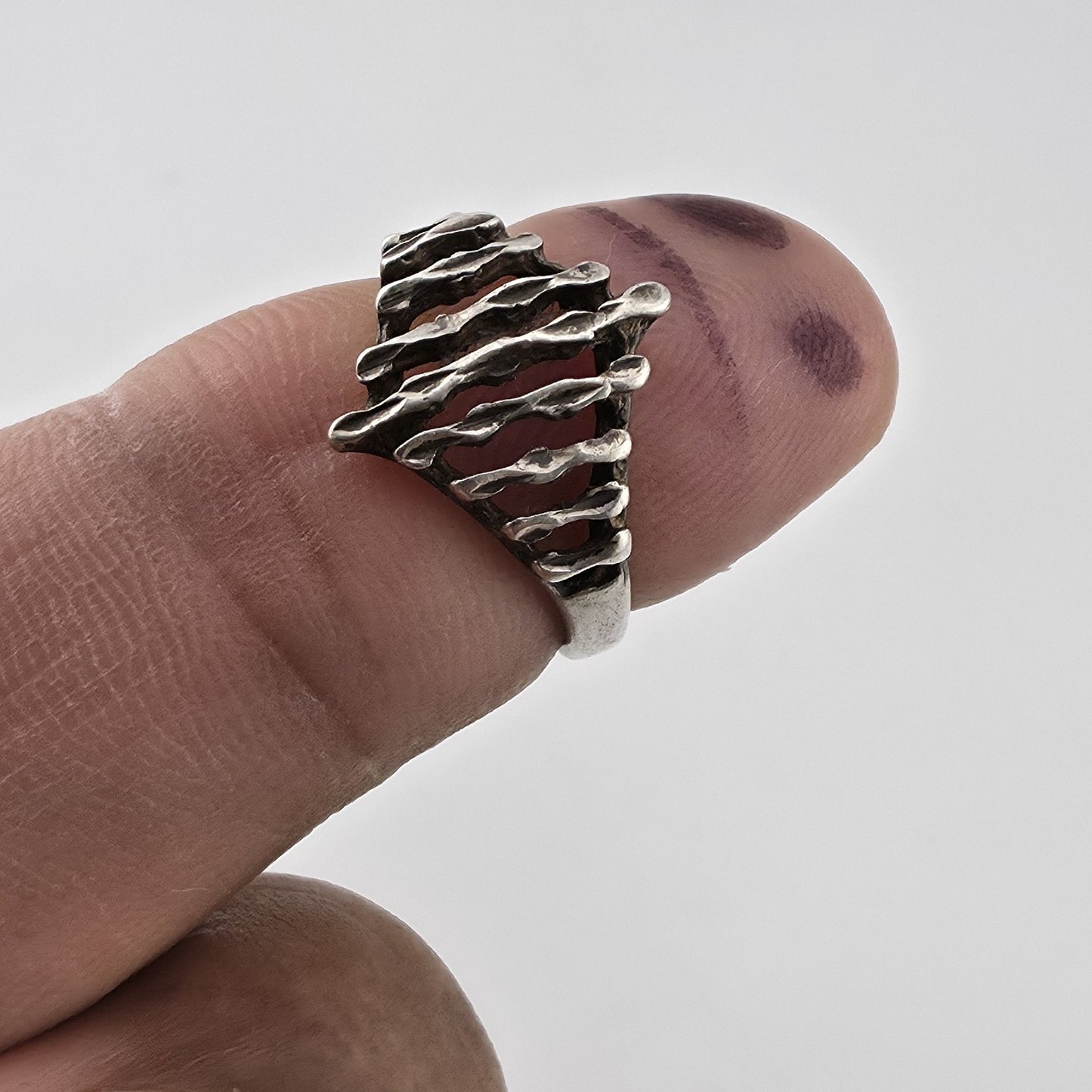 Vintage 925 Sterling Silver Modernist Openwork Ring Size 5.5 Patina
