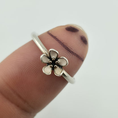 Pandora Cherry Blossom Stackable Ring Pink Enamel Sterling Silver 7.5 Retired