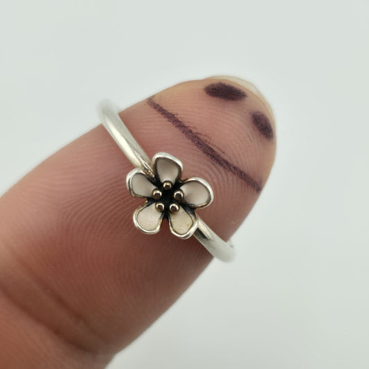 Pandora Cherry Blossom Stackable Ring Pink Enamel Sterling Silver 7.5 Retired