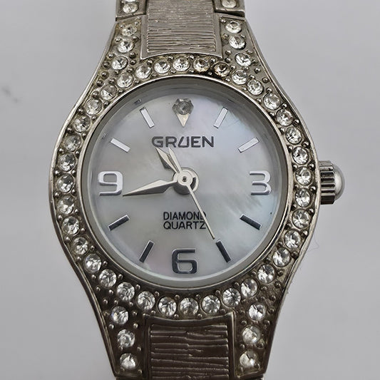 Gruen Diamond Quartz Women’s Watch Rhinestone Bracelet 6" Japan Movement