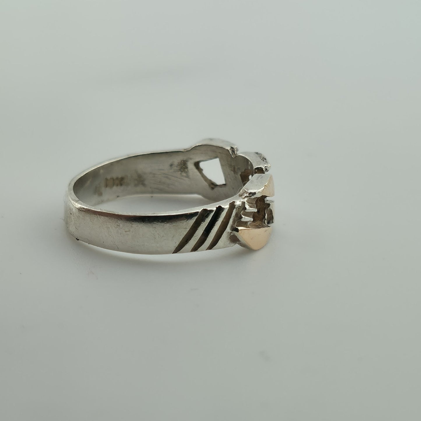 925 Sterling Silver 18K Gold Cuban Link Ring Sz 6.5 Two Tone Chain Band Unisex