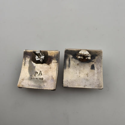 Priscilla Apache PA Sterling Silver Ribbed Cable Stud Earrings Southwest Navajo