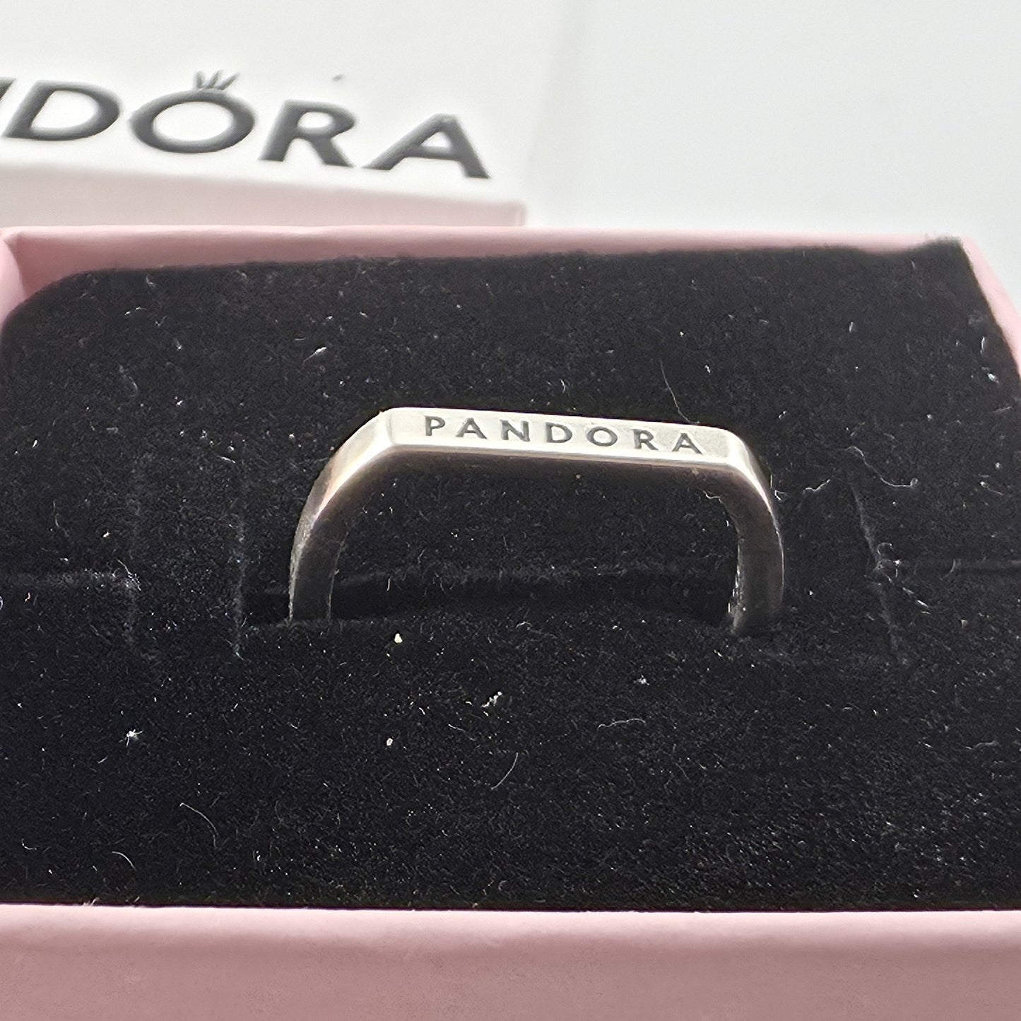 Pandora sterling silver logo bar stacking ring with a geometric design New 925